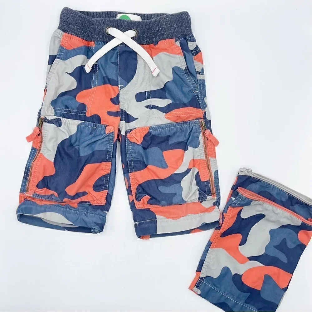 Mini Boden orange blue camo print Techno zip off pants - Boys 3Y